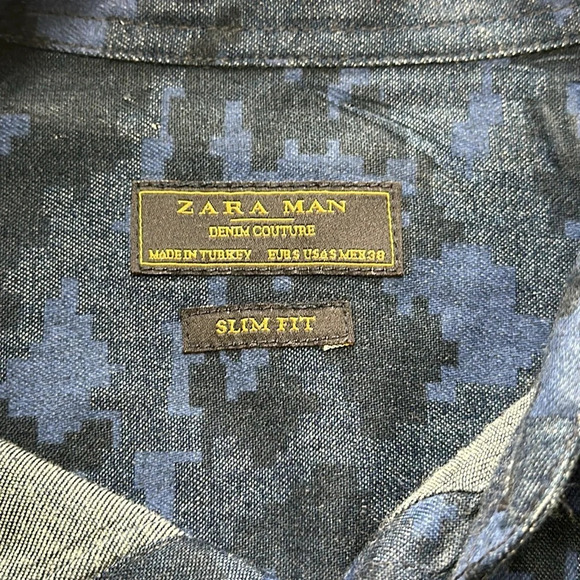Zara Man Denim Couture Slim Fit Long Sleevr Button Down Men’s Size Small - Picture 4 of 9